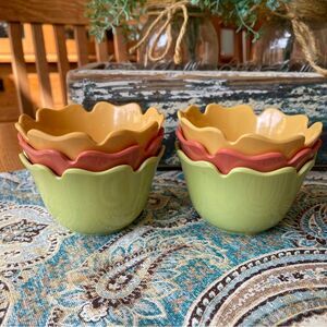 Better Homes And Gardens Melamine Dessert Bowls 6pc Vintage 70s Scalloped Flower